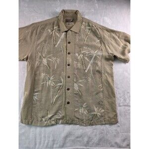 Tiki Classic 100% Silk SZ Large‎ Embroidered Palm Tree Hawaiian Shirt